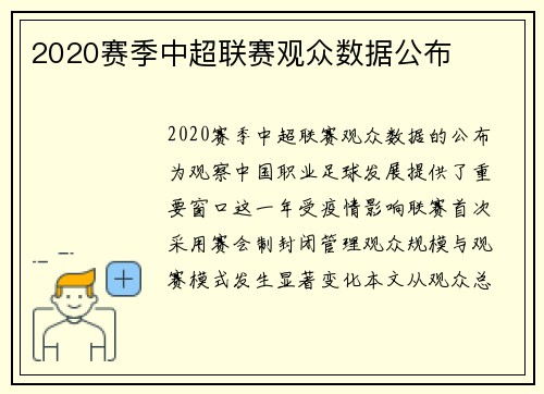 2020赛季中超联赛观众数据公布